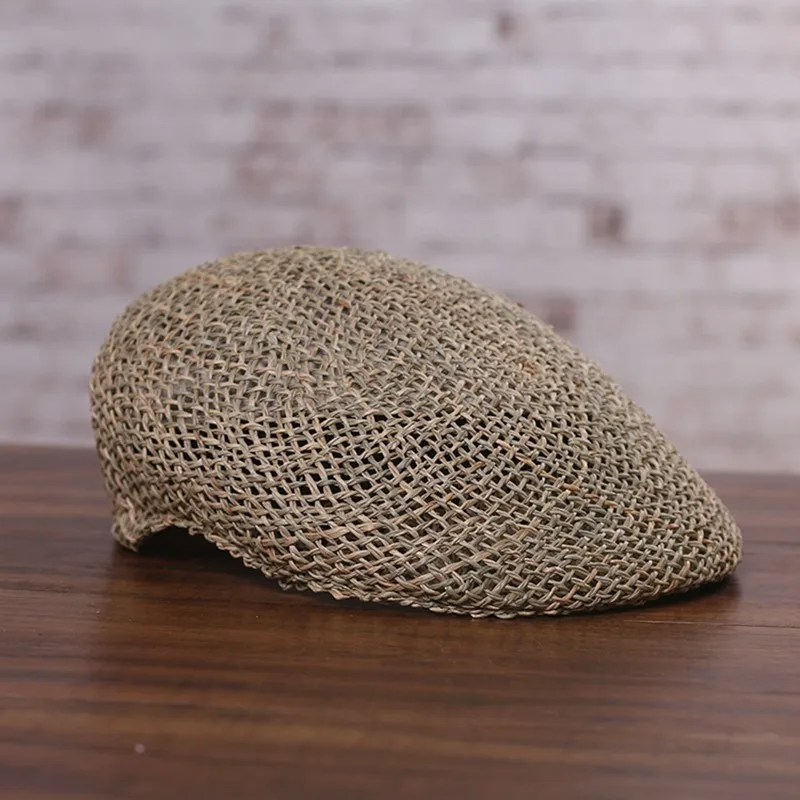 

Male fitted newsboy cap men outdoors casual sun hat summer beach cool ivy hats women natural raffia straw beret caps