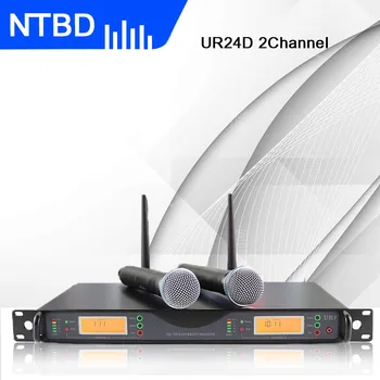 شراءNTBD المرحلة الأداء المنزل KTV صحيح التنوع UR24D UHF ميكروفون لاسلكي مهني سماعة/Lavalier التلقائي FM ديناميكية