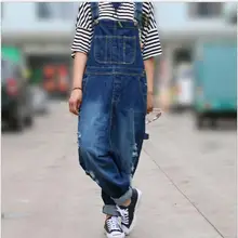 Женский джинсовый комбинезон больших размеров, женские комбинезоны и комбинезоны, Осень-зима, джинсовые комбинезоны с карманами и дырками, уличная одежда с высокой талией