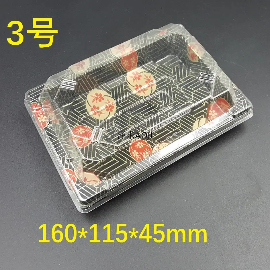100 комплектов одноразовых коробок для суши, прямоугольная коробка с крышкой, прозрачная коробочка из пластика, китайские коробки для еды - Цвет: No. 3