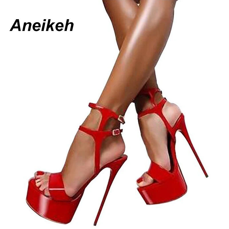 Aneikeh/Босоножки на очень высоком каблуке; модная женская обувь; туфли-лодочки с открытым носком; пикантные Туфли-гладиаторы на очень высоком каблуке 16 см; обувь с пряжкой на ремешке