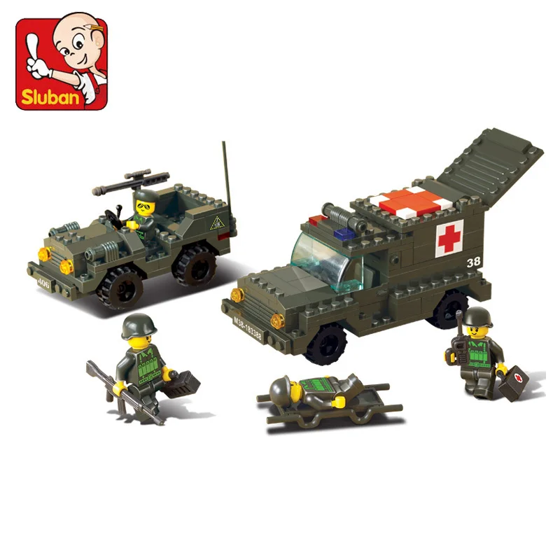

6000 SLUBAN Military 229Pcs WW2 Army Ambulance Team Model Building Blocks Enlighten Figure Toys For Children