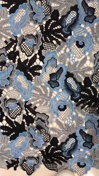 

1 yard 2019 grey blue delicate lace fabric with flower, colorful embroidered lace fabric, guipure lace fabric