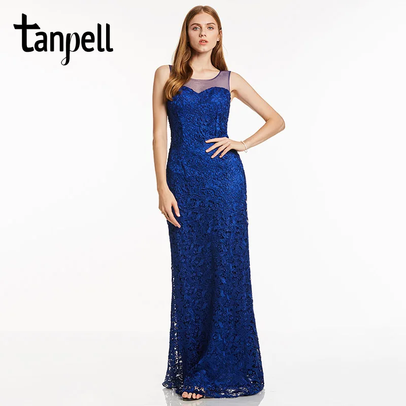 Tanpell вечернее платье с глубоким вырезом бордовое без рукавов облегающее платье в пол женские кружевные аппликации Формальные Длинные вечерние платья es - Цвет: dark royal blue