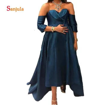 

Hi-Lo Mother of the Bride Dress 2019 Sweetheart Off the Shoulder Half Sleeves Tea Length Evening Dress Elegant Party GownD878