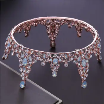 

Baroque Queen King Tiara Crown Bridal Wedding headdress Opal Rose Gold Color Tiaras and Crown Wedding Dress Hair Accessories