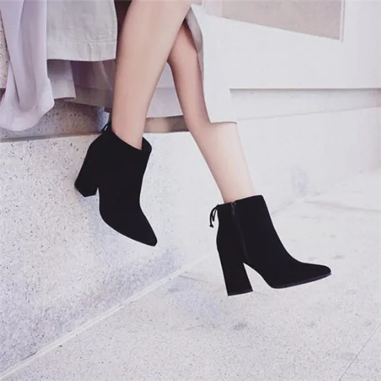 Suede Leather Fashion Women Boots Shoes Woman Gladiator High Heel Ankle Boots Tie Autumn Winter Boots Pumps Botas Mujer feminina (11)