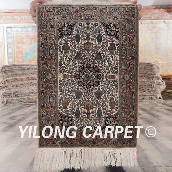 

Yilong 1'x1.5' 500Lines Qum Silk Rug Traditional Oriental Mosque Design Handmade Persian Tapestry (TJ054-1x1.5)