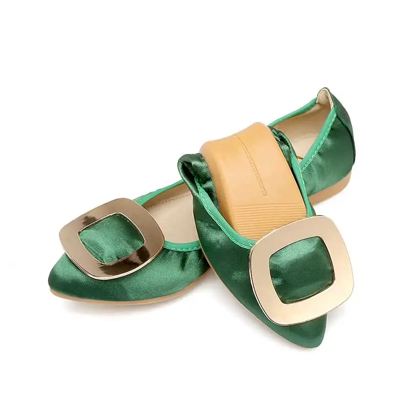 Складные балетки; женская обувь на плоской подошве; Новинка; модная весенняя женская обувь; лоферы с острым носком и низким вырезом; обувь для вождения; женская обувь; zapatos mujer - Цвет: 2541 green