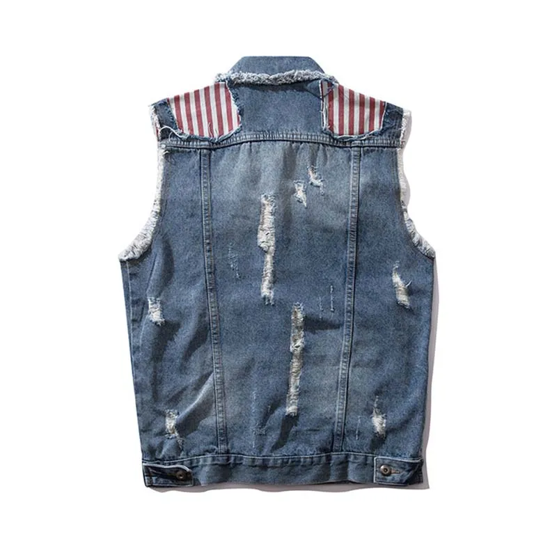 Mcikkny Men's Ripped Denim Vest Fashion Hip Hop Patchwork Sleeves Jeans Jackets For Male Waistcoats Blue Size M-2XL (1)