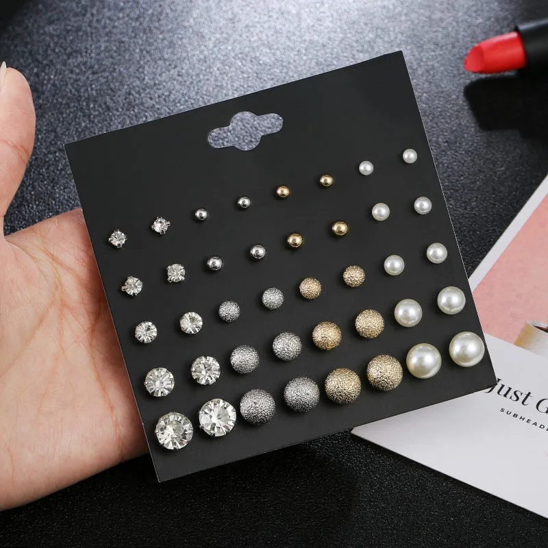 

20 pairs/set Crystal Simulated Pearl Earrings Set Women Jewelry Accessories Piercing Ball Stud Earring kit Bijouteria brincos