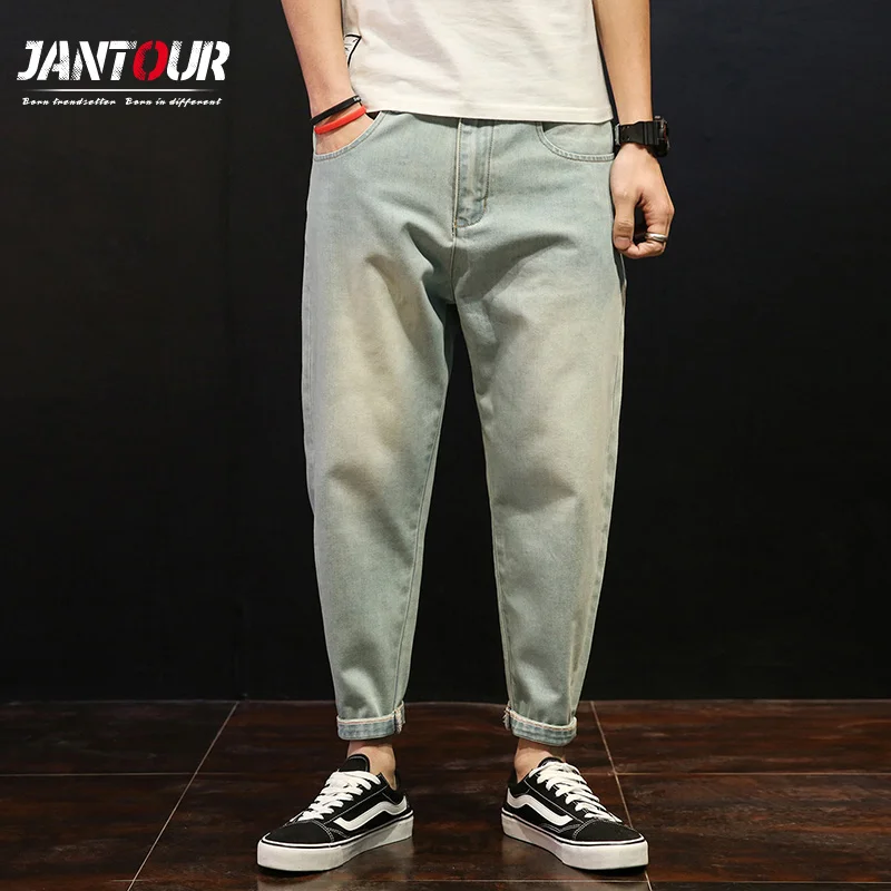 

brand 2018 new high-quality nine Ankle length jeans men, fashion Loose Straight Denim jeans male Causal trousers man plus size