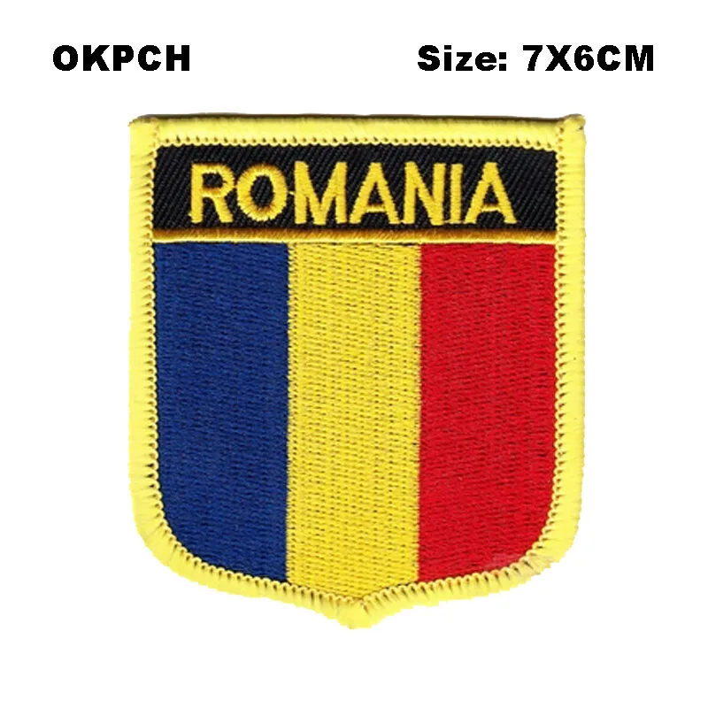 

Romania Shield Shape Iron-on Flag Patch Embroidered Saw on Badges Patches for Clothing PT0109-S