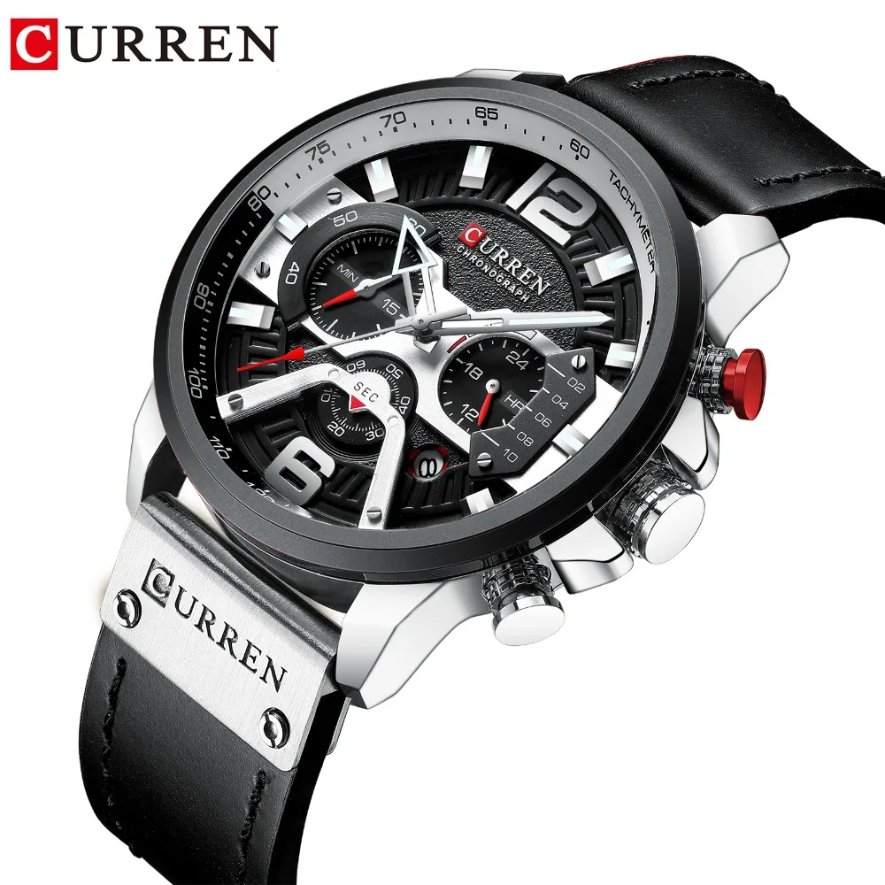 

CURREN Casual Waterproof Watches for Men White Top Brand Luxury Military Leather Wrist Watch Man Fashion Chronograph Wristwatch