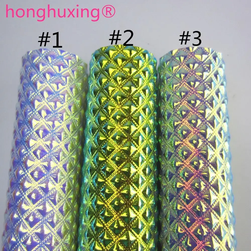 

A4 Sheet 8"x11.8" Iridescent Holographic diamond Embossed leather fabric leather faux PU leather for bows DIY 1piece F0602