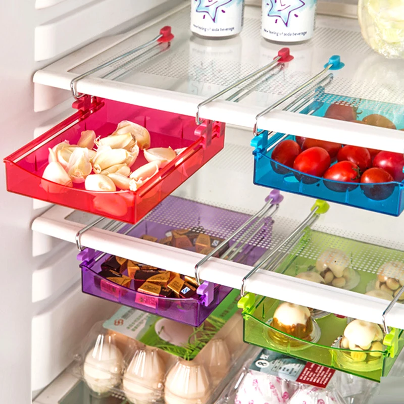 

Kitchen Organizer Adjustable Kitchen Refrigerator Storage Rack Fridge Freezer Shelf Holder Pull-out Drawer Organiser Holders