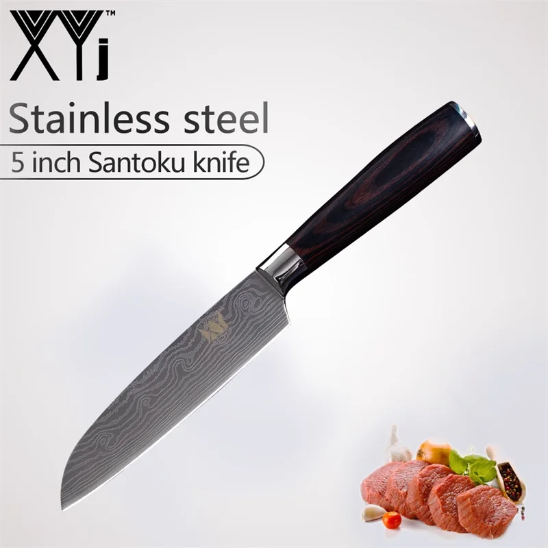 XYj 8 дюймов нож шеф-повара имитация дамасской стали Santoku кухонные ножи острый Кливер ножи для нарезки подарок нож инструменты - Цвет: 5 inch Santoku Knife