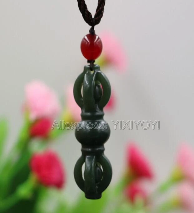 

Beautiful Natural Green HeTian Jade Carved Buddhism Magic Pestle Lucky Amulet Pendant + Free Rope Necklace Certificate Jewelry