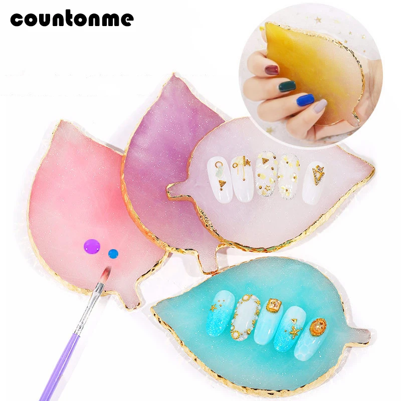 

Nail Art Plate Fake Nail Tips Display Board Resin Stone Gel Polish Painting Palette Holder Practice Leaf Design Agate Gem Plate