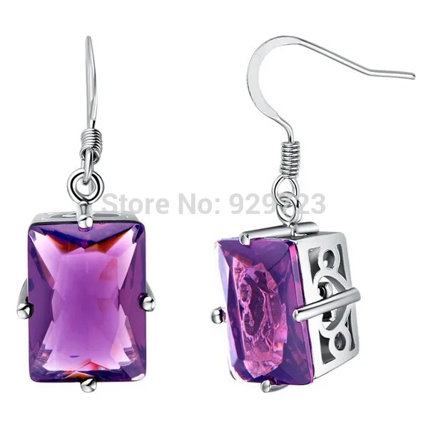 

Hot New Vintage Square Earrings- Vintage Earrings Blue CZ Jewelry Women Red Rhinestones Silver Plated Brincos