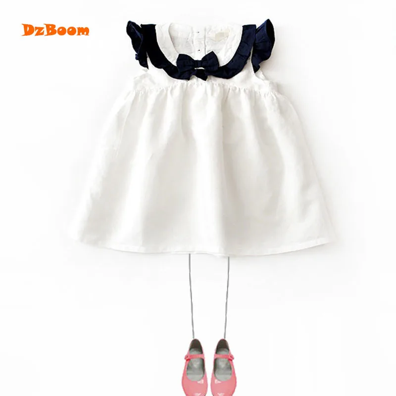

DzBoom New Cotton Girls Dresses Summer 2017 Baby Girl Clothes Children Dress Sleeveless White Black Bow Princess Vestidos