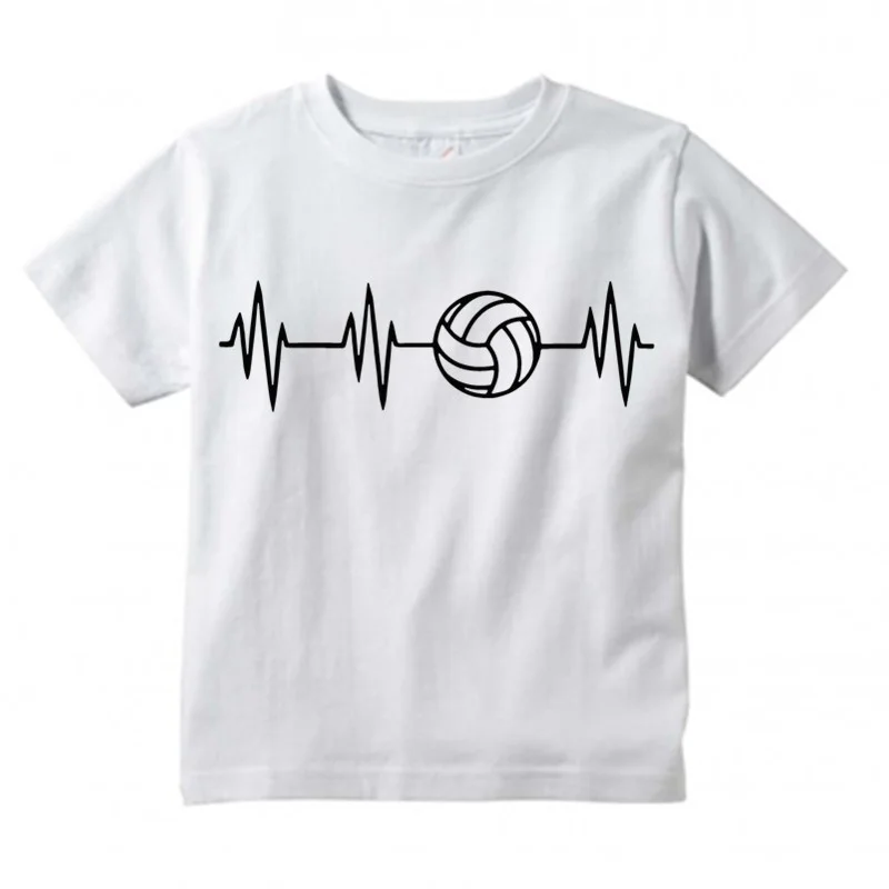 

Boys and Girls Clothes Heartbeat Volleyballer Print Shirt Children's Short Sleeve Tops Children's White Round Neck Cotton TShirt