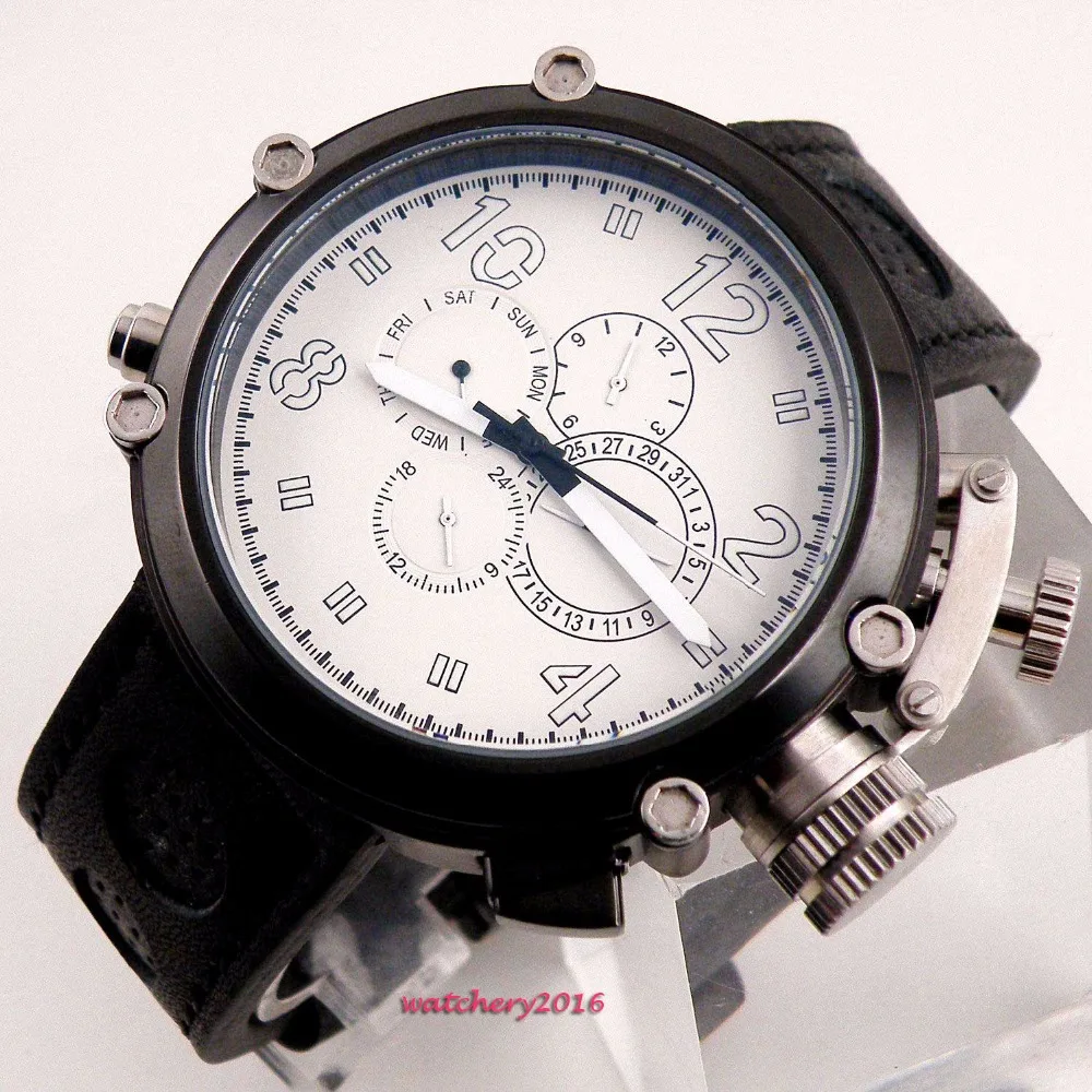 

Newest Hot 50mm Parnis White dial PVD Coated top brand Luxury week date 24 hours automatic movement Men's Watch