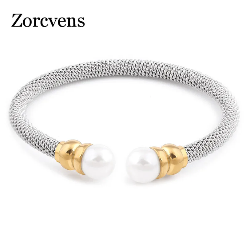 

ZORCVENS Fashion Imitated Pearl Bracelets& Bangles For Women Gold Color Stainless Steel Luxury Bangles For Women