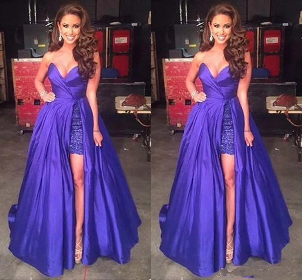 2017 Purple High Low Prom Dresses Sexy Sweetheart Satin Lace Ruffled Zipper Long Cheap Pageant Party Evening Gown