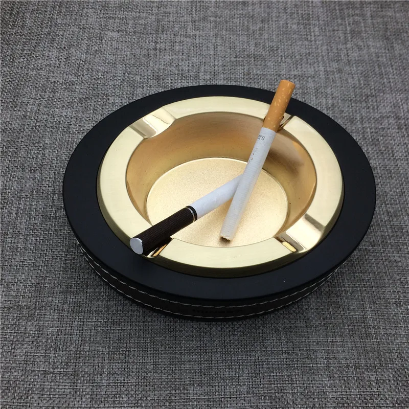 

MR.K High End Ashtrays 15x12x45cm Golden Color Zinc Alloy & Red Genuine Leather Ellipses Big Cigarette Ashtrays Cigar Ashtrays