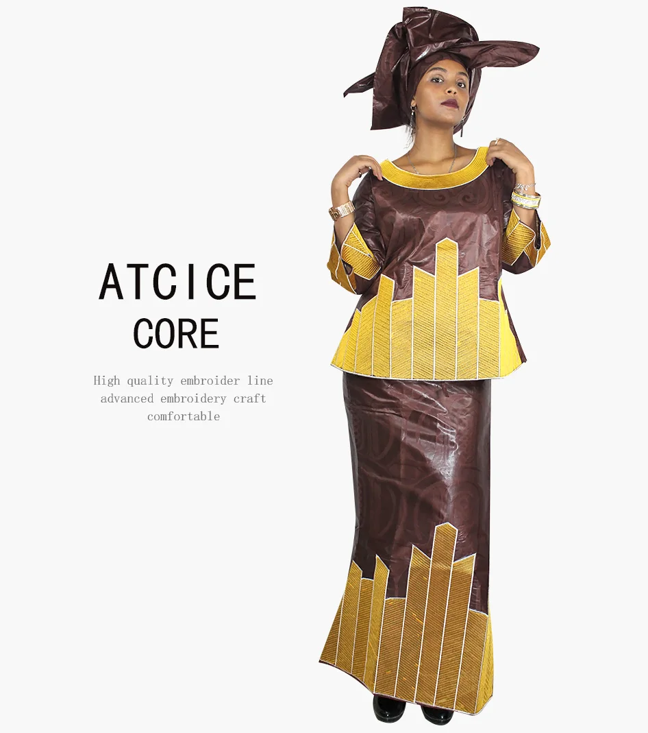 Африканская мода платье хлопок Африканский Базен riche вышивка для женщин топ с юбкой W017