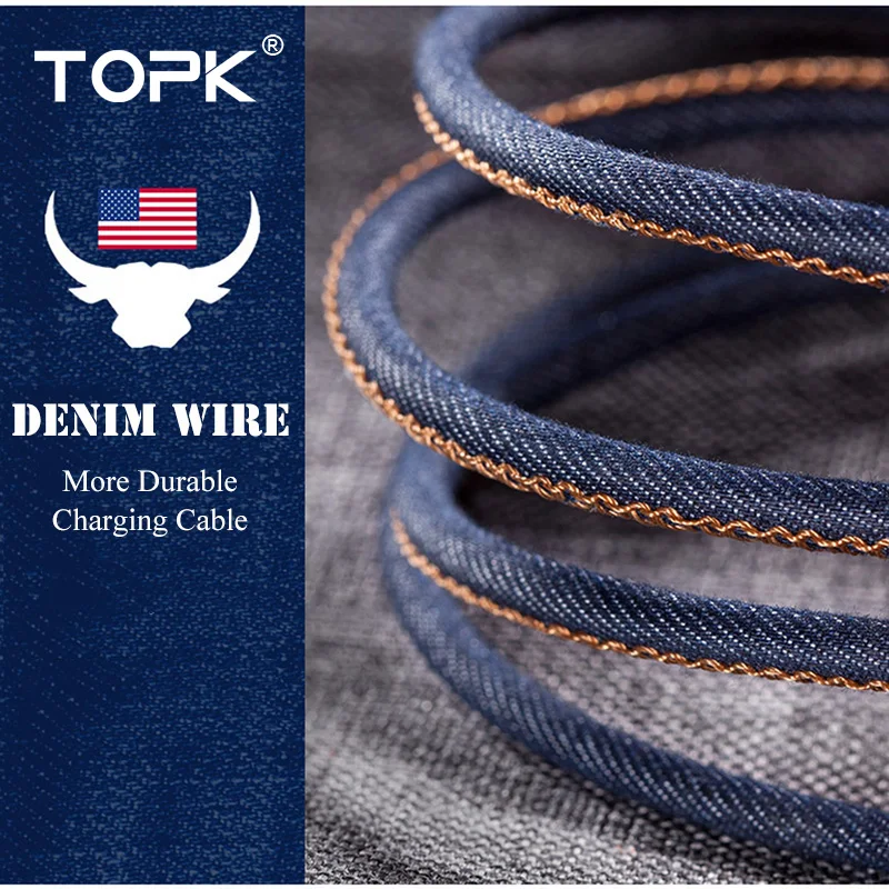 Type-C кабель, TOPK Denim провод USB C позолоченный штекер быстрой зарядки usb type C кабель для MacBook/Xiaomi 4C/Letv/Oneplus