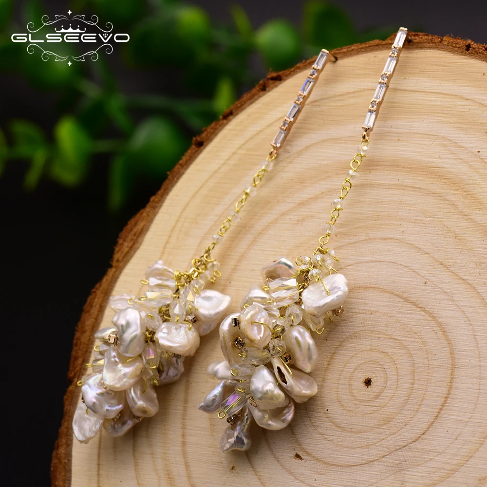 

XlentAg Original Design Natural Baroque Pearl Handmade Flower Dangle Earrings For Women Party Gifts Drop Earrings Jewelry GE0601