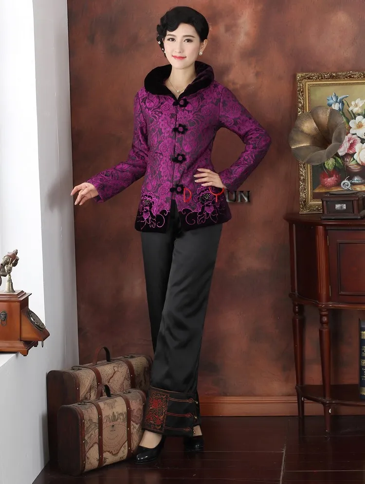 Скидка фиолетовая Китайская традиционная Женская Стеганая куртка с длинными рукавами среднего возраста вышивка Тан костюм Верхняя Рука L XL XXL 3XL 4XL