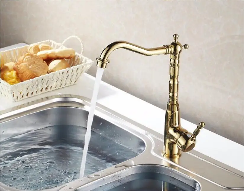 Модные латунь кухонный кран горячей и холодной Однорычажный Кухонная мойка кран золото поворотный кран для раковины ванной комнаты