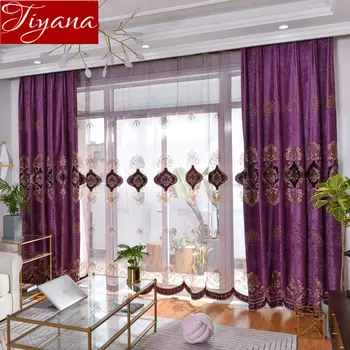 

Purple Europe Luxury Blackout Curtain for Window Beroom Chenille Drapes for Living Room Blue Sheer Fabrics Blinds T&021#30