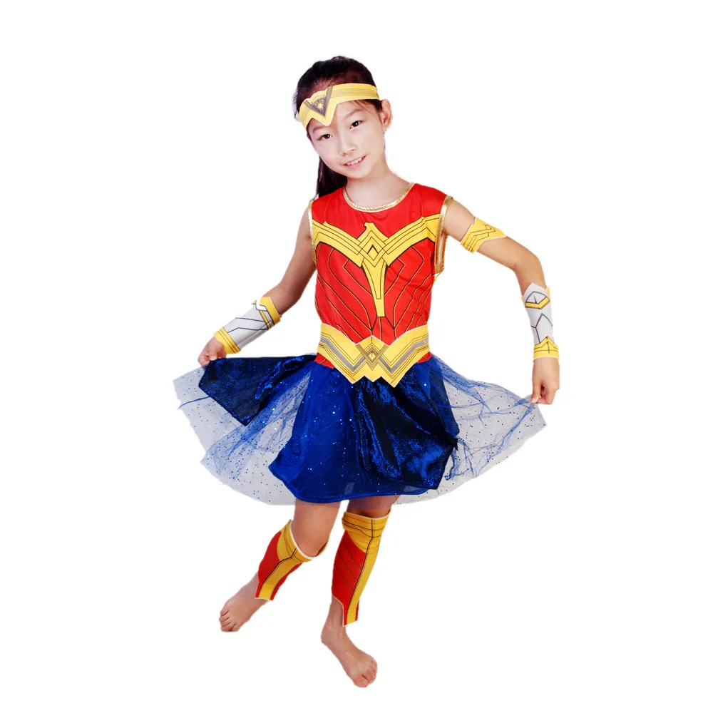 Kid Diana Prince Cos Outfit Wonder Woman Cosplay Dresses Girl Princess