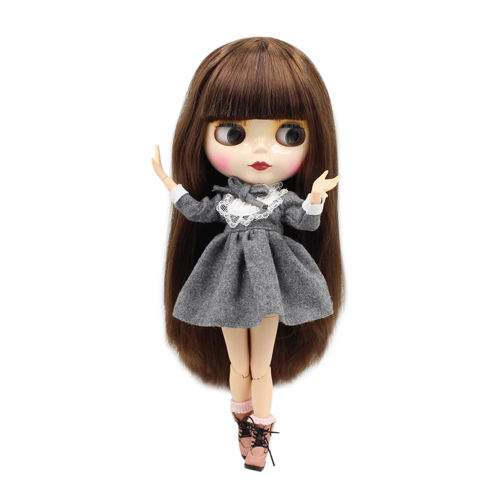 Ледяной DBS bjd куклы каштановые прямые волосы с челкой шарнирное тело из белой кожи