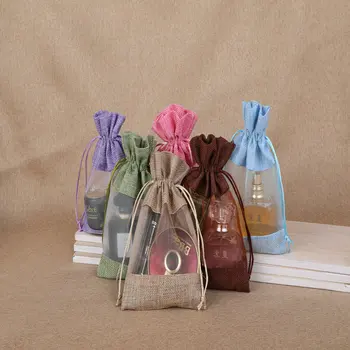 

creative multi color Jewelry Drawstring storage Bag two side window open linnet gift bag wedding and party favor bags candy bag