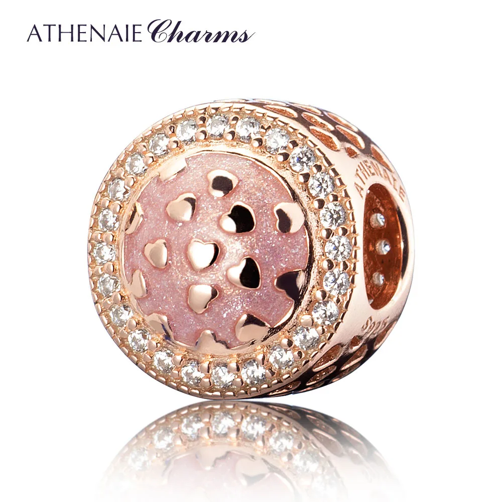 ATHENAIE,, настоящее 925 пробы, серебро, 3 цвета, проложенный, прозрачный, CZ, Сияющие сердца, эмаль, ажурные, очаровательные, подходят для европейских браслетов - Цвет: Rose Glod Charms