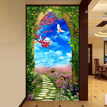 

Custom Any Size 3D Wall Painting Arches Scenery 3D Stone Road Entrance Aisle Large Mural Wallpaper Non-woven Wall Covering Roll