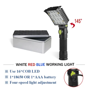 

cob led flashlight red blue white warning light Rechargeable USB flash light 18650 torch camping lamp waterproof linterna Magnet