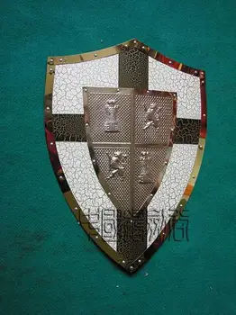 

S3323 CRACK PATTERN BROWN CROSS LION WARRIOR RELIEF IRON SHIELD 25.3" X 17.4"