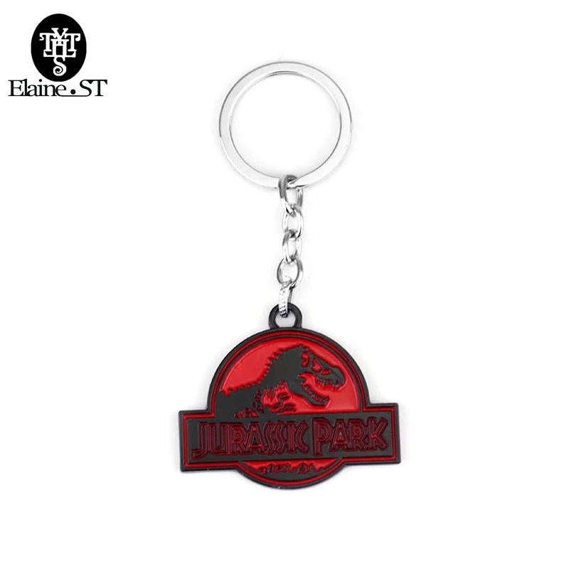 Jurassic Park dinosaur Keychain Red Enamel Metal Key Rings For Gift