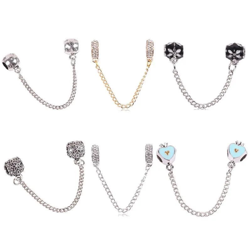 

dodocharms New European Silver Daisy Safety Chain Mouse Head Heart Beads DIY Bead Charms For Pandora Bracelets & Bangles