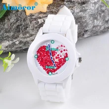 2017 Newly Designed Relogio Feminino Clock Women Silicone Jelly Red Heart Petals Quartz Analog Sports Wrist Watch Gift 322