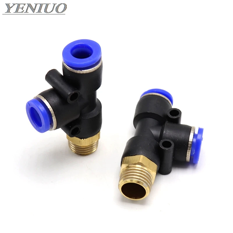 PD" Pneumatic Fittings 4mm to 12mm Hose Tube 1/4" 1/8" 3/8" 1/2"BSP Male Thread T Shape Tee Air Connector Pipe Coupler
