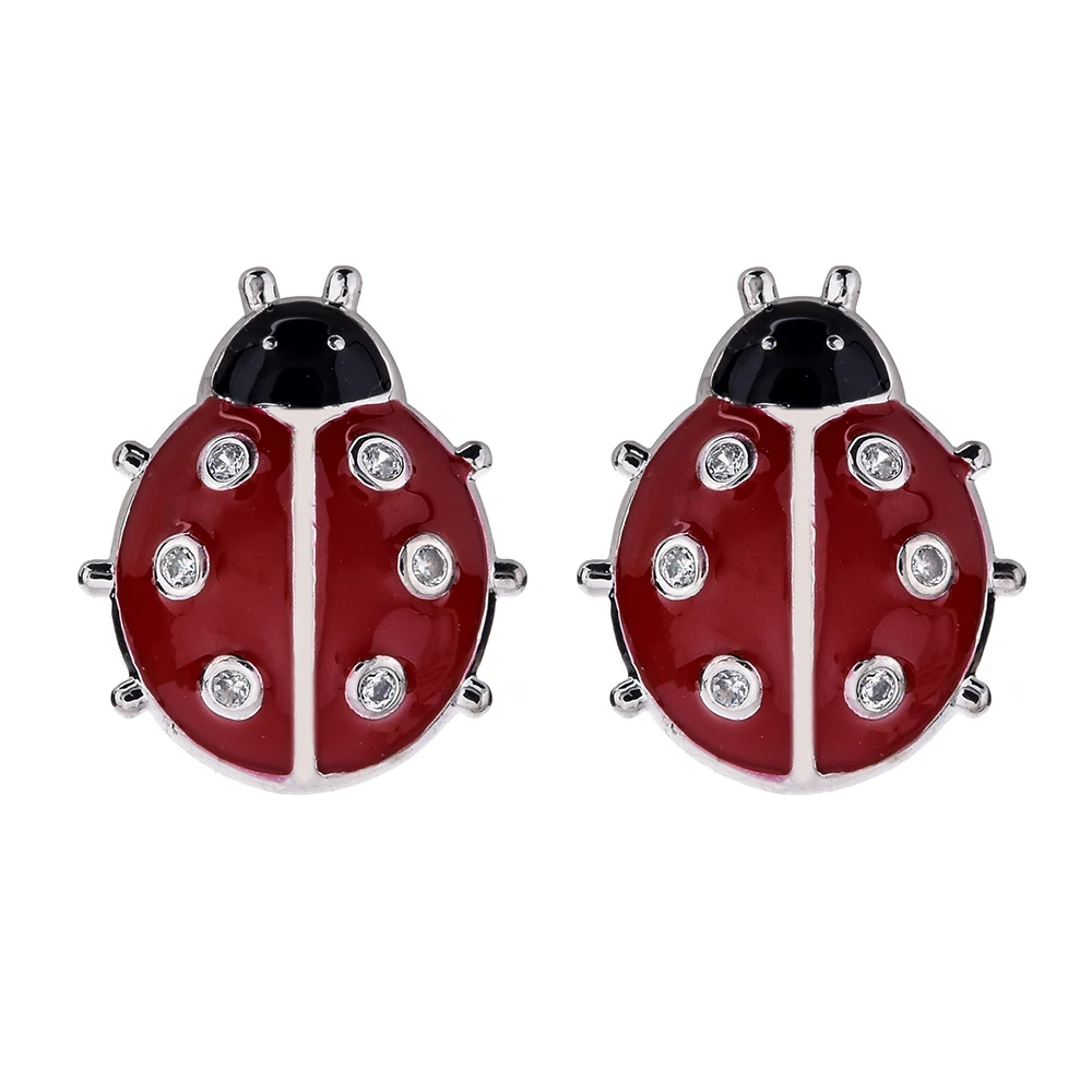 

2018 New design Red And Black Enamel Beetle Ladybug cubic zircon earring High Quality women birthday gift