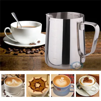 

Stainless Steel Pull Cups Fancy Coffee Tip Mouth Scale Pull Flower Cylinders Covered Milk Foam Cups Coffee Accessories