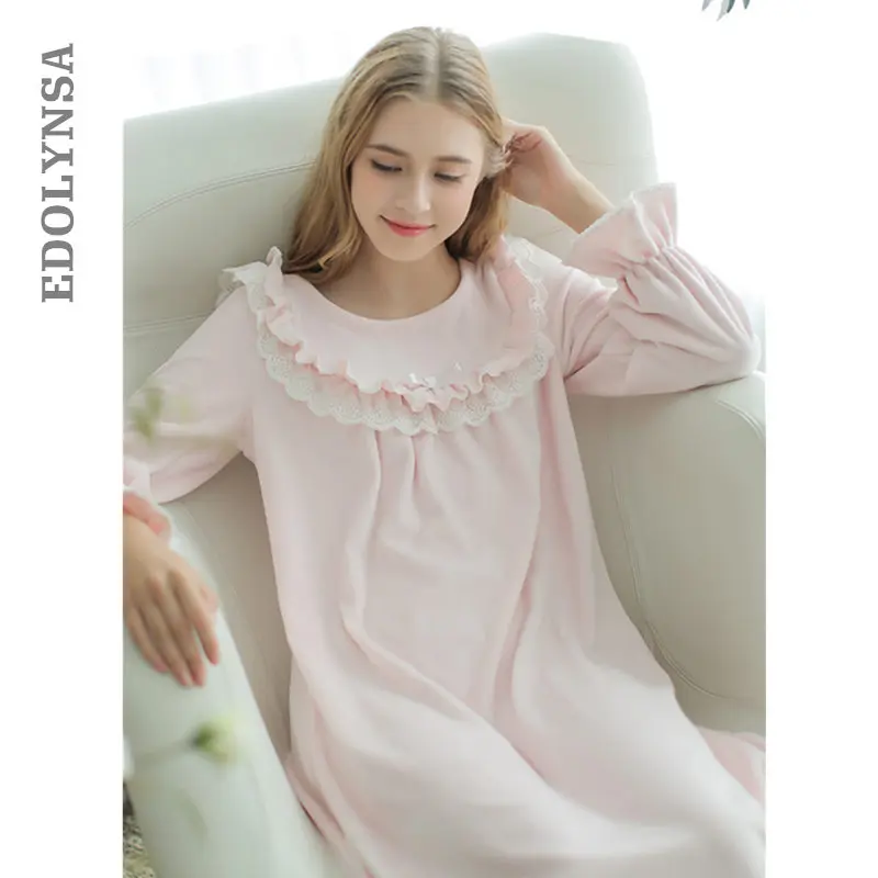 Warm Winter Ruffled Velours Nightgown Long Sleeve Velvet Sleepwear Women Indoor Clothing Home
